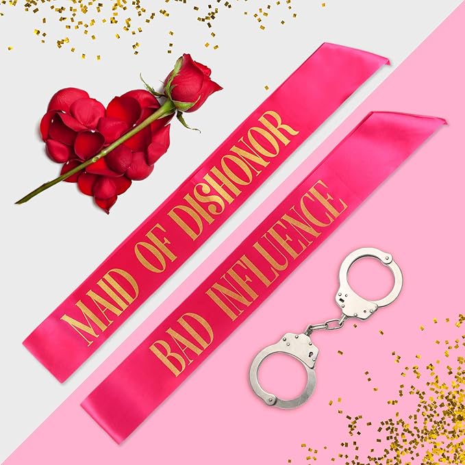 POP FIZZ DESIGNS Bachelorette Sash Set (7 pcs) 1 White Bride to Be Sash + 1 Maid of Honor Sash + 5 Bachelorette Sashes for The Bride Tribe - Amazing Bachelorette Party Favors