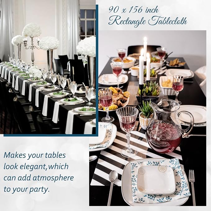 6 Packs Tablecloth 90 x 156 Inch, Black Polyester Table Cloth for 8ft Rectangle Tables, Stain and Wrinkle Resistant Washable Fabric Table Cover for Wedding Banquets Parties Buffet Dining Table