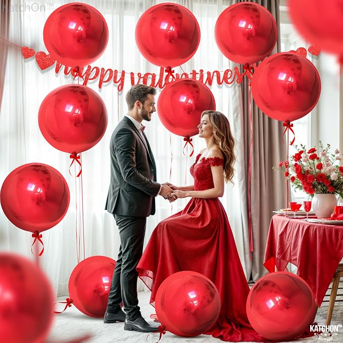 KatchOn, Huge Red Metallic Balloons - 22 Inch, Pack of 12 | Round 4D Mylar Balloon for Casino Theme Party, Red Party Decoration | Patriotic Party Decorations, Birthday, Anniversary, Graduation Decor