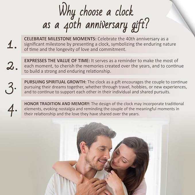 OkiyiD 40th Wedding, Light Up Anniversary Clock with LED Wooden Base for Couples Parents Bedroom Decor, Happy 40th for Husband Wife