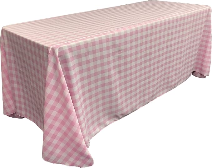 LA Linen TCcheck90x156-PinkK37 Polyester Gingham Checkered Rectangular Tablecloth, White & Pink - 90 x 156 in.