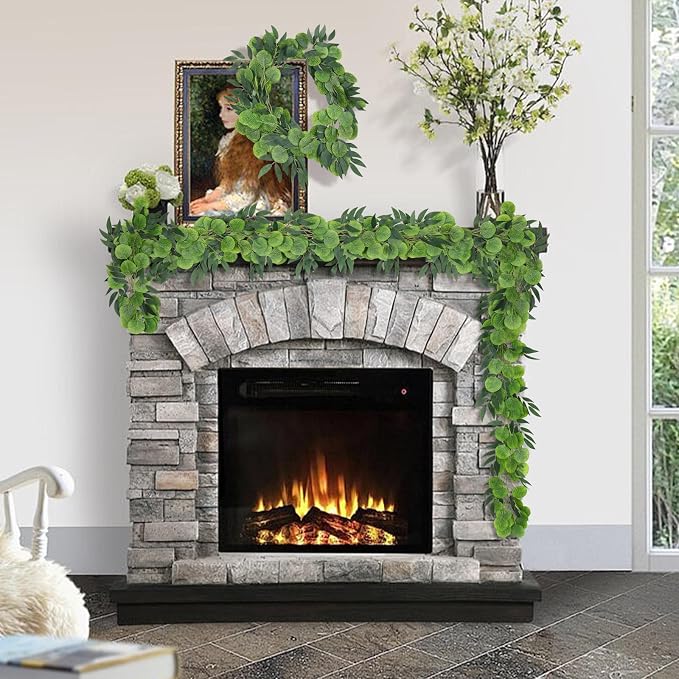 RECUTMS Artificial Eucalyptus Vine Garland with Willow Leaves 2Pcs 6Ft Fake Hanging Silk Greenery Faux Ivy Plant for Indoor Outdoor Home Wedding Arch Party Table Porch Summer Decor(Dark Green)