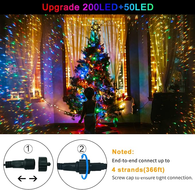 JMEXSUSS 250 LED Warm White to Multicolor String Lights Indoor, 8 Modes Warm to Multicolor Christmas Tree Lights Outdoor Waterproof for Garden Patio Party Halloween Christmas Decor