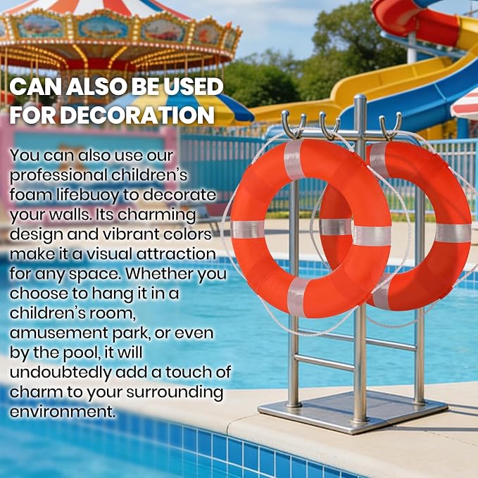 Calvana 20" Foam Life Preserver Ring with 98.4ft Floating Lifesaving Rope, Throwable Flotation Device, Pool Safety Float, for Buoy and Swimming Decoration, Boat Safety Equipment