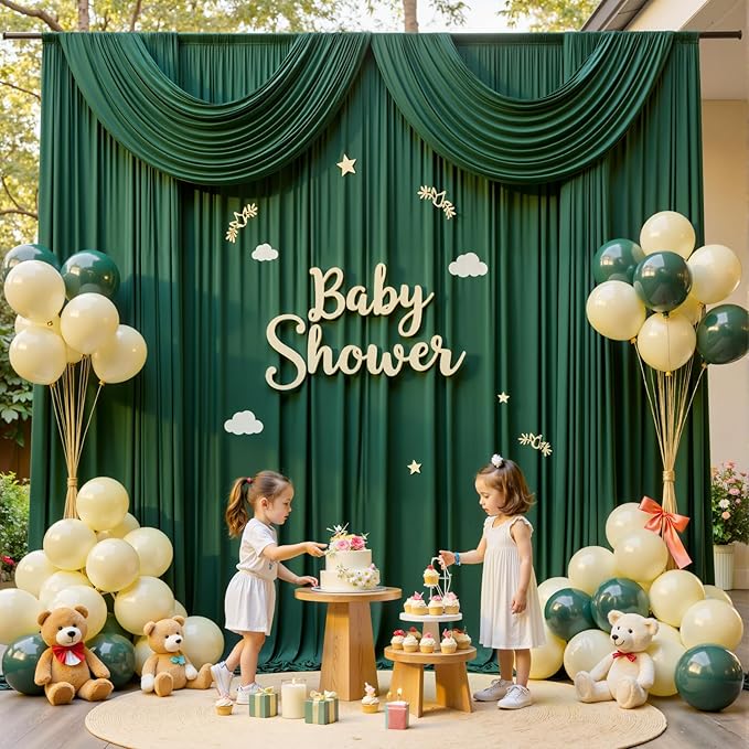 20ftx12ft Wrinkle Free Hunter Green Backdrop Curtain, 4 Panels 12FT Height Wedding Backdrop Drapes, Silky Polyester Back Drop Cloth for Birthday Photography Background Party Backdrop Draping