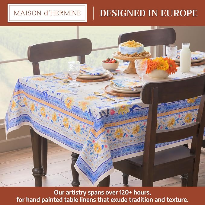 Maison d' Hermine Table Cloth Rectangle Table 100% Cotton 54 x 72 Inches Tablecloth Reusable Decorative for Dining Kitchen Room Farmhouse Party Home Hotel Restaurant Spring Summer - Girassol