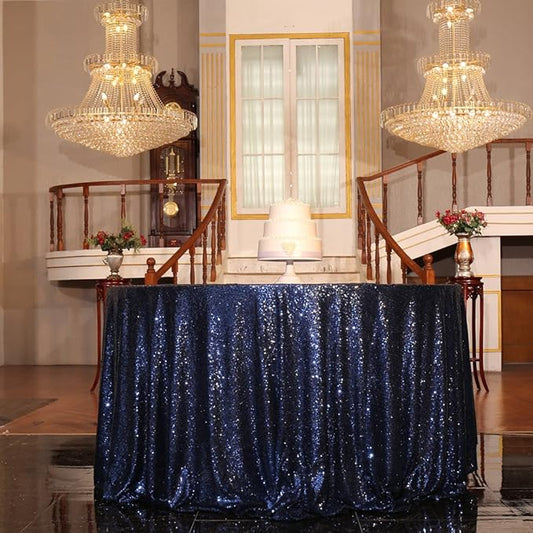 PartyDelight Sequin Tablecloth Round 70" Navy Blue