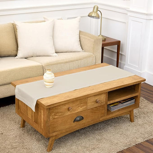 Solino Home Linen Hemstitch Table Runner 48 Inches - Cotton Linen Short Table Runner 14 x 48 Inch Ideal for Dresser and Coffee Tables - Spring, Summer, Mothers Day