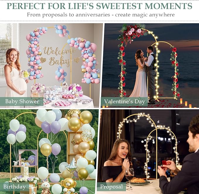 WellSign Wedding Arch Backdrop Stand 7.2FT, 6FT Set of 2, Gold Metal Balloon Arch kit Stand for Gender Reveal Ceremony Engagement Anniversary Bridal Valentine Party Event Decoration