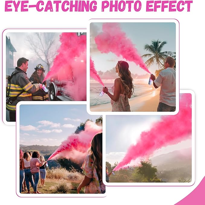 POPUPARTY Pink Gender Reveal Fire Extinguisher 2 Packs, Gender Reveal Smoke Bombs with 100% Biodegradable for Baby Girl Gender Reveal Decorations, Party Supplies