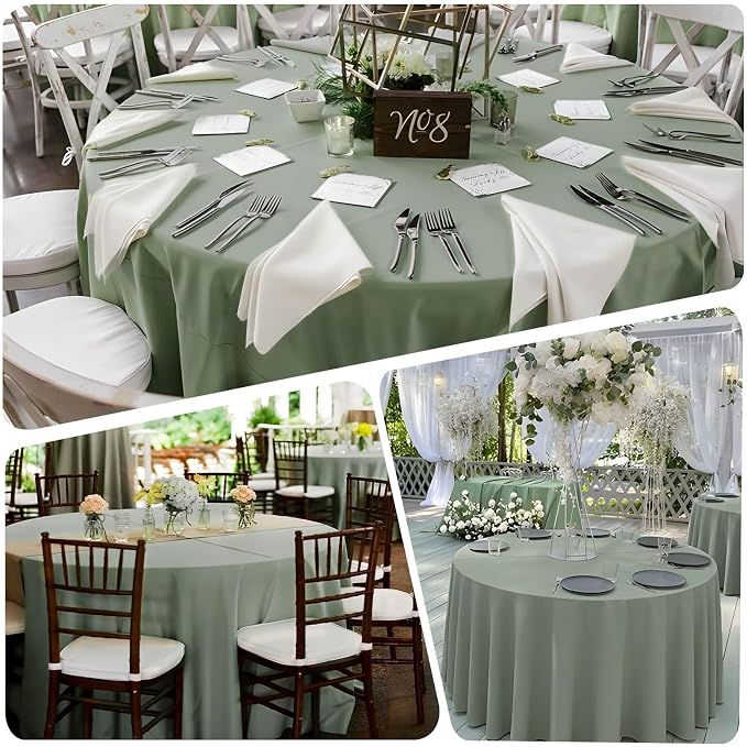 8 Pack Sage Green Round Tablecloth 90 Inch Round Table Cloth, Wrinkle Resistant and Washable Tablecloth Polyester Fabric Table Cloth Round Cover for Dining Wedding Banquet Party