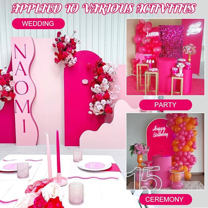Metal Arch Stand and Cover Set,1 Fushia Spandex Fitted Backdrop with 1 Gold Wedding Arched Stand Frame for Parties Birthday Baby Shower Bridal Banquet Decoration (6FT)
