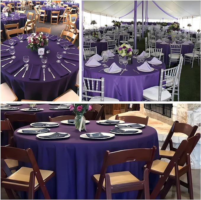 8 Packs 120 Inch Purple Round Tablecloth in Diameter, Washable Polyester Fabric Tablecloths, Wrinkle Resistant Table Cloth for Wedding Party Banquet Dining