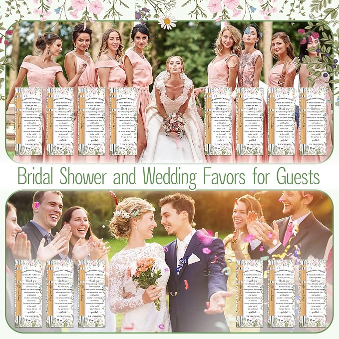 Spakon 72 Sets Wildflower Wedding Favors for Guests Bamboo Pens with Thank You Cards Clear Gift Bags Bridal Shower Gifts for Guest Souvenirs