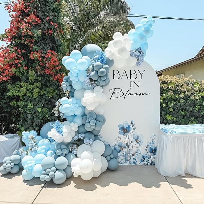 Dusty Blue and White Balloon Arch, Slate Blue Pearl White Ivory Balloon Garland, Different Sizes 18/12/10/5 Inch for Baby Shower Gender Reveal Bridal Shower Wedding Birthday Party Decorations