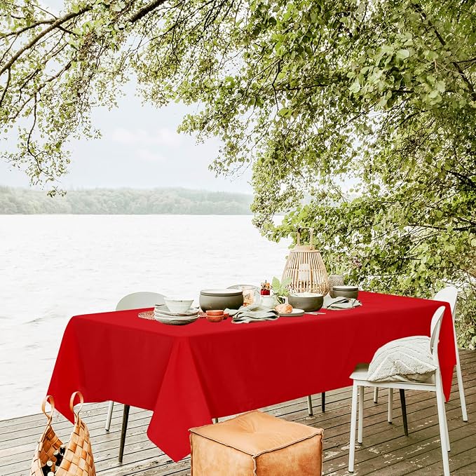 12 Pack Polyester Tablecloth -60 x 126 Inch Red Table Cloth for 8 Feet Rectangle Tables, Stain and Wrinkle Resistant Washable Fabric Table Cover for Wedding Party Banquet Restaurant Kitchen