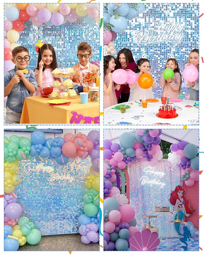 36 Pcs Iridescent Blue Shimmer Wall Backdrop Panels for Party, Mjkeomo Iridescent Blue Sequin Backdrop for Birthday Graduation Home Party Decorations Anniversary Wedding Christmas Decor