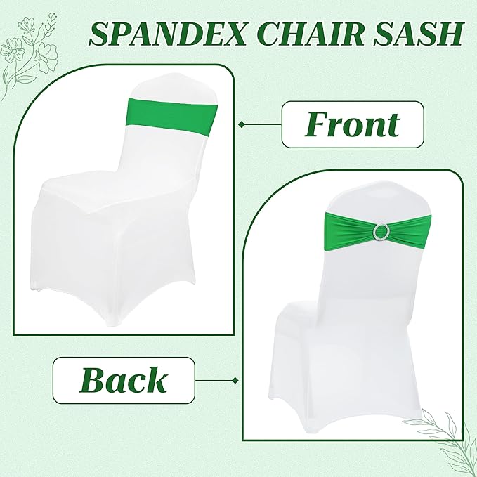 VDS - Light Green | Spandex Chair Sashes Bows | 100 PCS | Stretch Elastic Banquet Universal Folding Chair Band Tie with Silver Buckle Slider for Wedding Party Conference Celebration Event Decoration