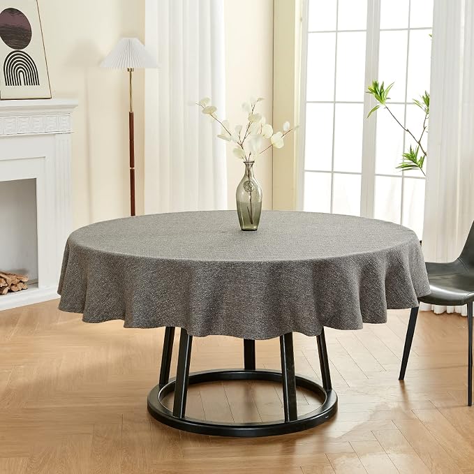 BALCONY & FALCON Round Tablecloth Washable Wrinkle Resistant and Water Proof Table Cloth Decorative Linen Fabric Tablecloths for Dining Parties Kitchen Wedding and Outdoor Use (Gray, 107" Round)