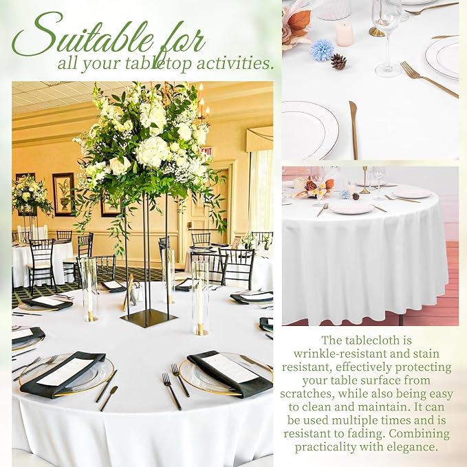Pesonlook 10 Pack White Round Tablecloth 120 Inch, Waterproof Polyester Fabric Table Cloth for Round Tables, Stain Wrinkle Resistant Tablecloths Washable Table Cover for Wedding Dining Party Banquet