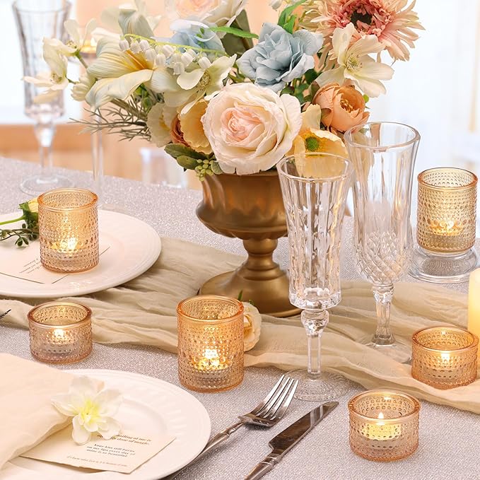 30 Pack Gold Polka Dot Glass Votive Candle Holders, Tealight Candle Holders for Gold Centerpieces, Wedding Table Decor, Bridal Shower, Party & Home Decor