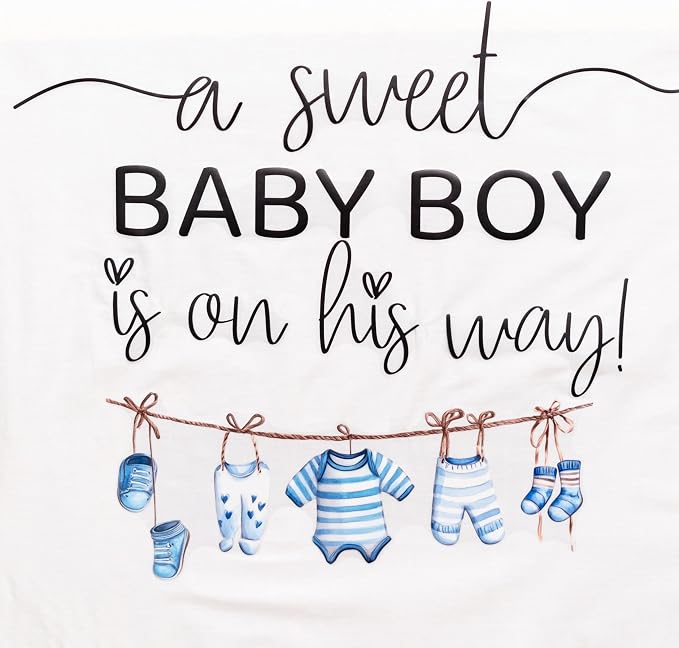 A Sweet Baby Boy is On His Way Decal - Baby Boy Gender Reveal Wall Decal, Nursery Shower Party Decoration, Blue Clothesline Design (Blue)