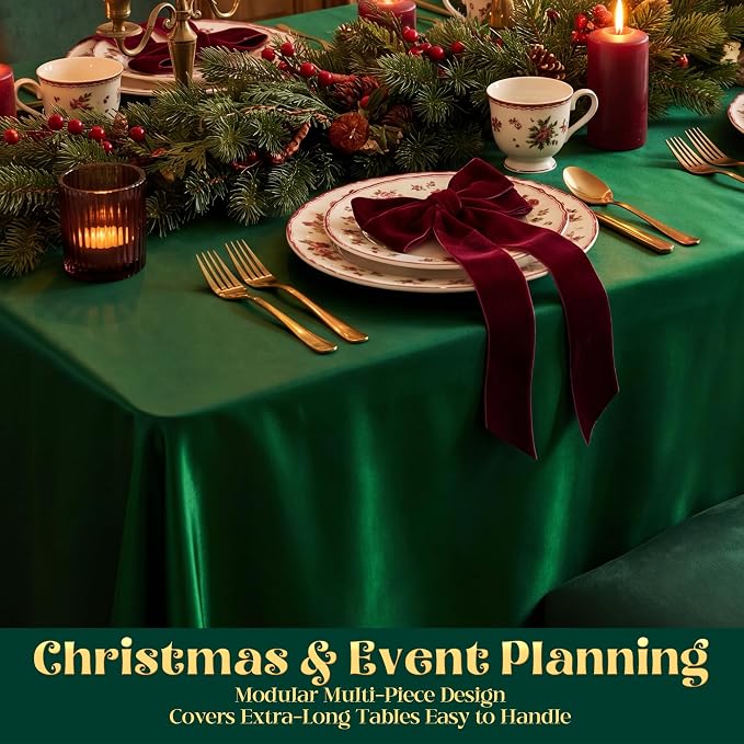 4 Pack Dark Green Satin Tablecloth 58 x 102 Inches, Rectangular Satin Table Cloths for Wedding Reception, Birthday Party, Graduation & Holiday Banquet Tables