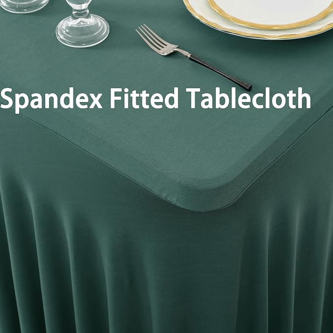 4 Pack Hunter Green Spandex Tablecloths for 6 Foot Rectangle Tables, Wrinkle Free Fitted Tablecover 6ft Stretchy Table Clothes with Skirt for Weddings Birthday Party Banquet Baby Shower