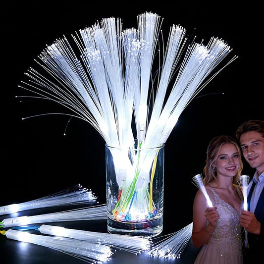 100Pcs White Fiber Optic Wands, Led Cold Sparklers Wedding Send Off Ideas, 3 Flashing Modes Wedding Glow Sticks for Reception, Light up Wands, Fiber Optic Lights for Party Favor