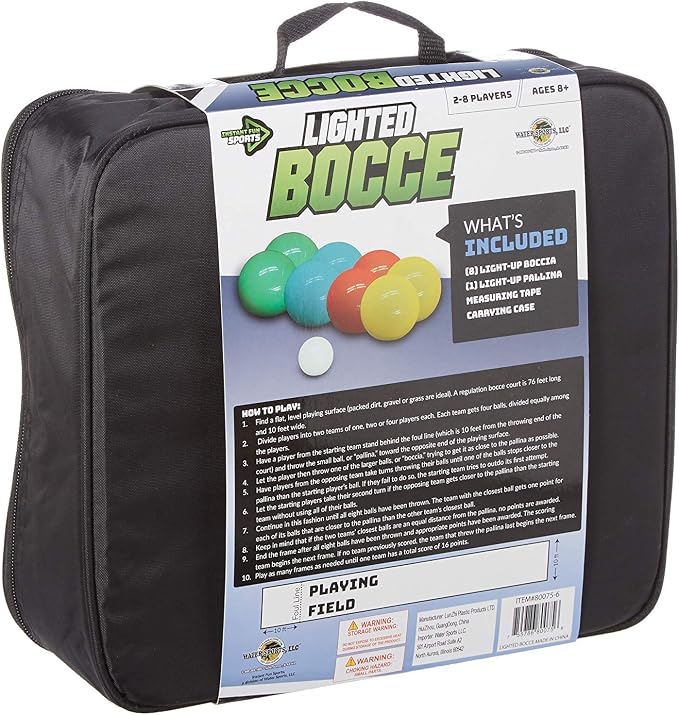 Lighted Bocce Ball Set by Water Sports, Outdoor Glow In The Dark Game for Camping, Parties and Beach Activities, Perfect for Family Game Night, Multiple Colors Medium