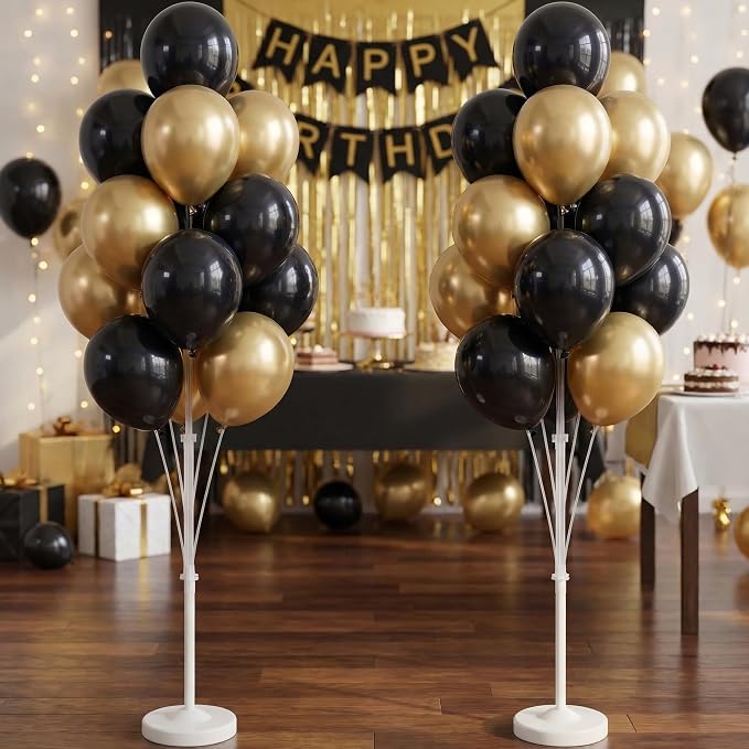 Balloon Column Kit for Floor-Balloon Columns with Stand, Base and Pole,Balloon Tower Backdrop Decoration for Wedding, Baby Shower, Birthday Party, or Bachelorette Parties (Black Gold)