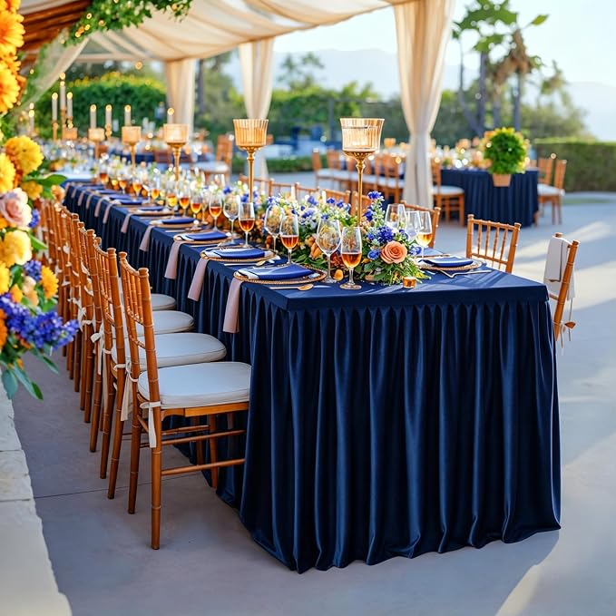 Wish Care 2 Pack Navy Blue Rectangle Table Clothes for 8 Foot Tables, Polyester Fitted Tablecloths 8ft Stretch Table Cover for Wedding, Birthday, Parties, Trade Show, Craft Show