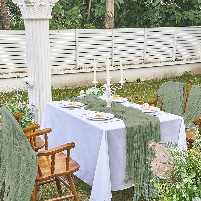 IVAPUPU 6 Pcs Cheesecloth Table Runner - 10ft Sage Green Spring Boho Gauze Cheese Cloth Table Runners for Baby Shower Decorations Wedding Party Garden Farmhouse