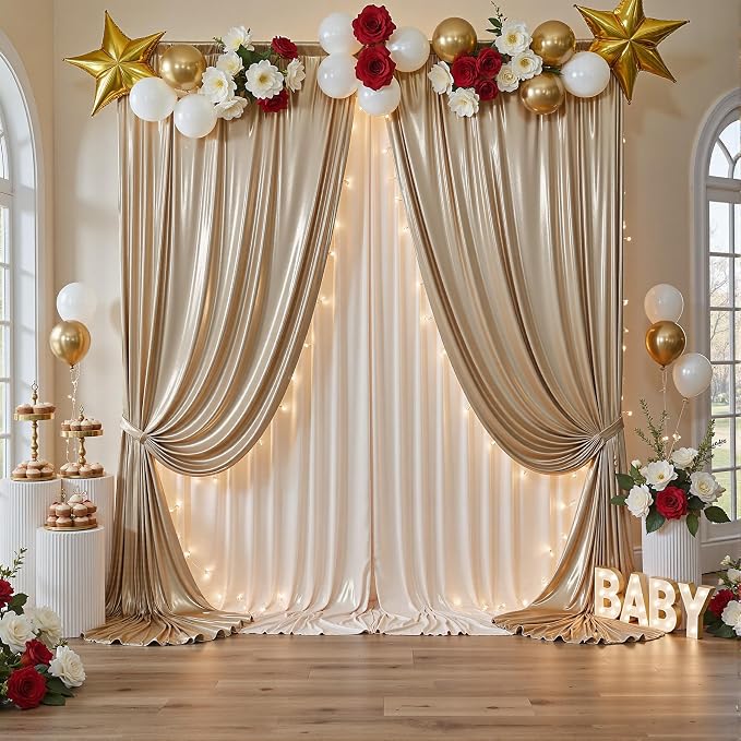 10x10FT Champagne Sequin Backdrop Curtain for Party - 2 Panels 5x10FT Wrinkle-Free Shimmer Drapes for Birthday, Wedding, Christmas, Decorations & Photography