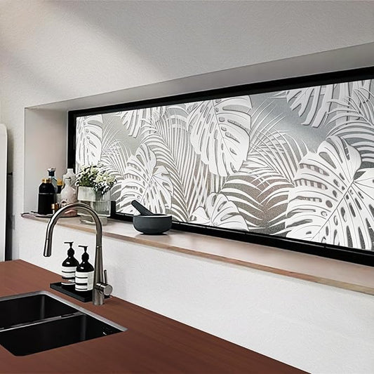 Faux 3D Frosted Tropical Window Privacy Film for Glass Door and Window, 16.93"x78.74" 3D-Monstera Leaves