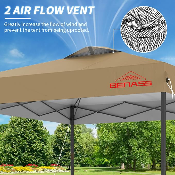 10x10 Pop Up Canopy, Easy Up Canopy Tent, Heavy Duty Tents for Parties, One Person Easy Set Up Event Tent, Khaki
