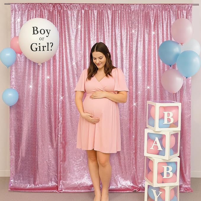 SquarePie 4x7ft Fuchsia Pink Sequin Backdrop for Photography, Satin-Backed Real Sequin Curtain, Enhanced Coverage Shimmering Background with 4" Rod Pocket for Wedding, Birthday, Party Decor, 1 Panel