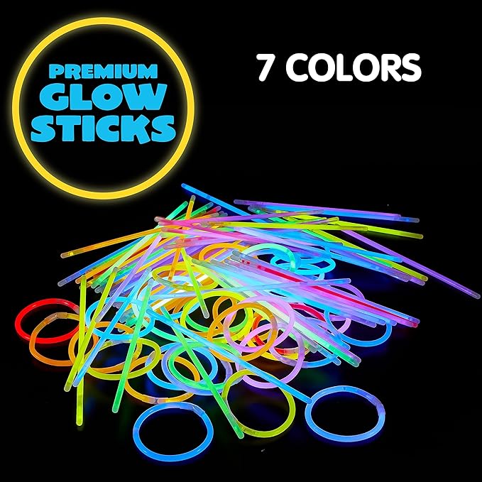 JOYIN 300 Pcs 8" Glow sticks Bulk Party Favors Pack, Neon Glow in the Dark Party Supplies, Light Up Necklaces and Bracelets with Connectors, Easter, Football, Birthday Decorations