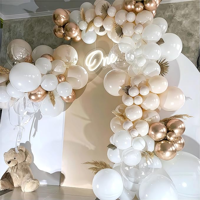 Beige Champagne Gold Balloons Garland Arch Kit, 102PCS White Sand Metallic Champagne Gold Nude Neutral Cream Balloons for Wedding Baby Bridal Shower Boho Birthday Anniversary Party Decorations