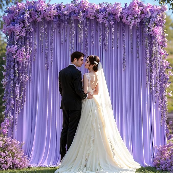 Lavender Backdrop Curtains - 6 Panel Wrinkle-Free Polyester Photography Drapes for Baby Shower & Birthday Party - 24 X 10FT