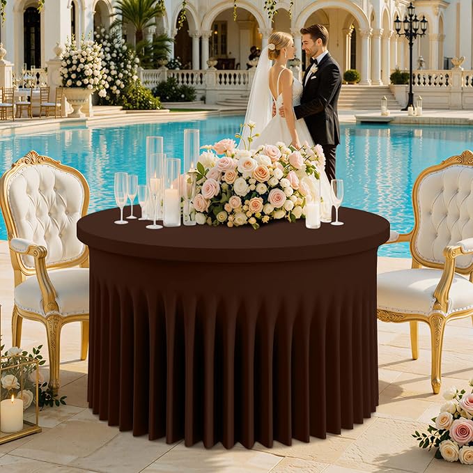 Smiry Round Spandex Tablecloth, Elastic Fitted Washable Tablecloths for 48 Round Tables, Waterpoof Stretch Table Cover Skirt for Outdoor, Wedding, Banquet & Parties, Coffee