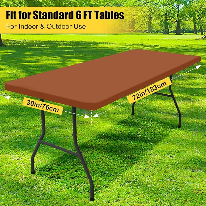 Smiry 4 Pack Rectangle Picnic Table Cloth, Waterproof Elastic Fitted Tablecloths, Washable Polyester Rectangular Patio Table Cover for Camping, Indoor and Outdoor (Terracotta, 30"x72")