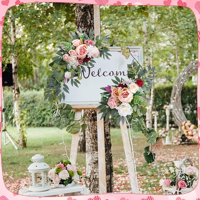 2 Pcs Wedding Arch Decorations - Reusable Artificial Hanging Flowers Floral Swag Greenery Garland for Wedding Welcome Sign Backdrop Bridal Ceremony Reception Backdrop Decoration