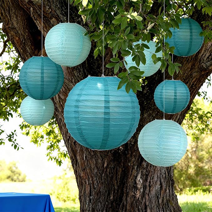 20Pcs Teal Paper Lanterns Decorative, 6"8"10" Blue Hanging Round Paper Lanterns Decorative for Bridal Shower Baby Shower Engagement Wedding Birthday Party