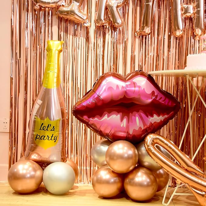 Rose Gold birthday decorations for women ，happy birthday party decorations for girls，Rose Gold Fringe Curtain，happy birthday banner， balloon letters