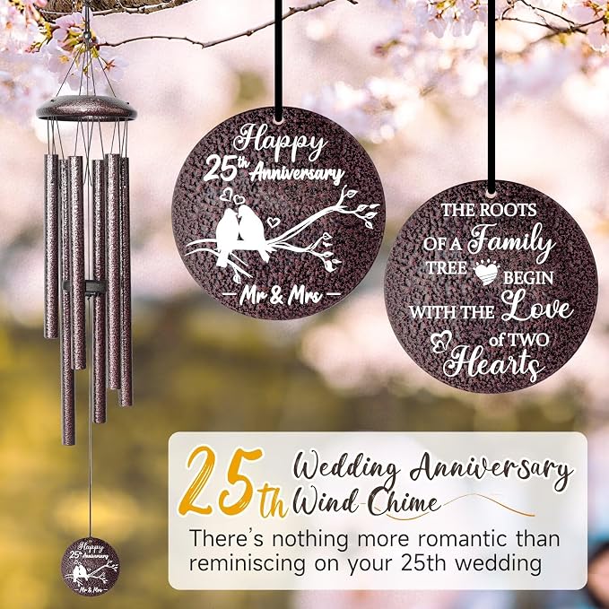 Anniversary Wind Chimes Gifts for Men Women, Happy Anniversary Decorations, 25" Wind Chimes Romantic Gift for Couple, Parents, Wife, Husband, Friends (25th