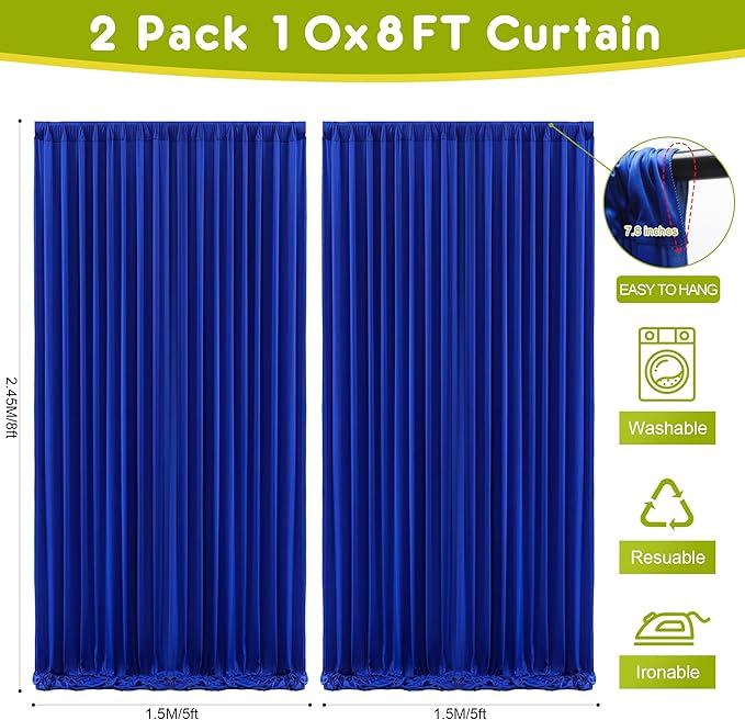 Wokceer Royal Blue Backdrop Curtain for Wedding Parties 2 Pack 10x8FT Wedding Curtains Photo Backdrop Drapes Polyester for Photoshoot Baby Shower Birthday Party Curtains Background 4 Panels 5x8FT