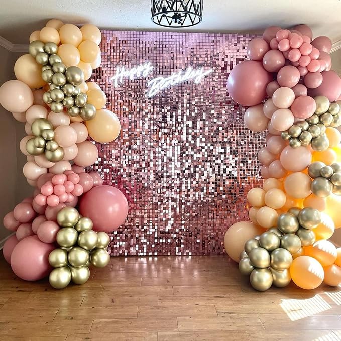 Qcity Pink Shimmer Wall Backdrop 36PCS, Black Back Not See-Through Design, Square Sequin Glitter Backdrop Panel, Perfect for Outdoor Events, Birthdays, Wedding and Party Decoration