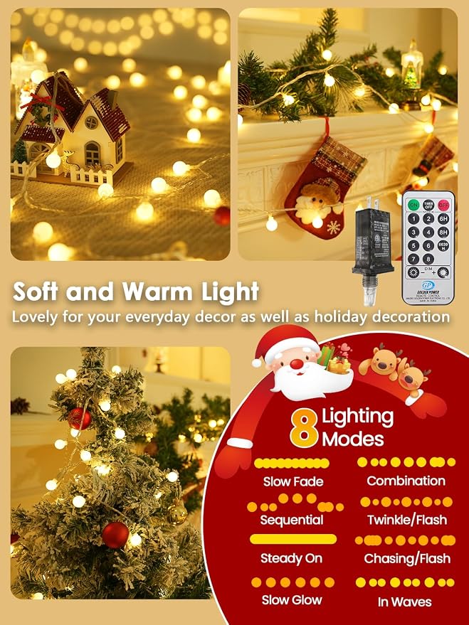 2-Pack Connectable Globe String Lights | Total 152FT 400LED Warm White Classroom String Lights Plug in with Remote | 8 Modes Hanging Fairy Light for Classroom Indoor Outdoor Bedroom Tree Decor