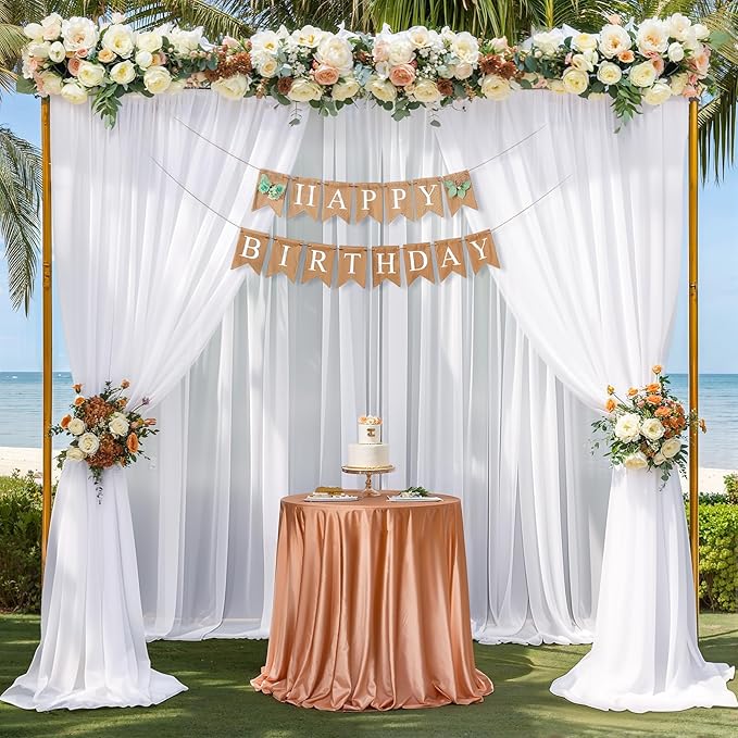 30ft x 10ft White Chiffon Backdrop Curtains, Wrinkle-Free Sheer Chiffon Fabric Photo Curtain Drapes for Wedding Ceremony Arch Party Stage Photography Decorations
